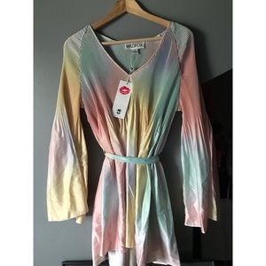 Pastel Rainbow Bell Sleeve Wildfox Mini Dress
